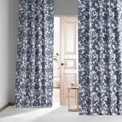 Fleur Blue Printed Cotton Hotel Blackout Curtain -Chic Curtains Shop PRTW BOD48 79628