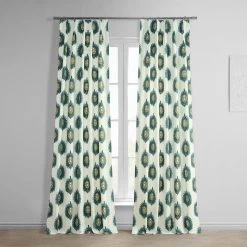 Mayan Teal French Pleat Printed Cotton Curtain