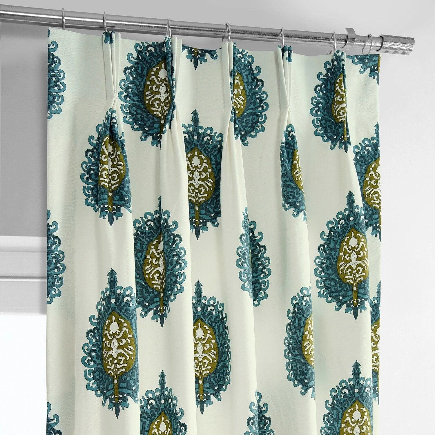 Mayan Teal French Pleat Printed Cotton Curtain 4 Mayan Teal French Pleat Printed Cotton Curtain - Image 2