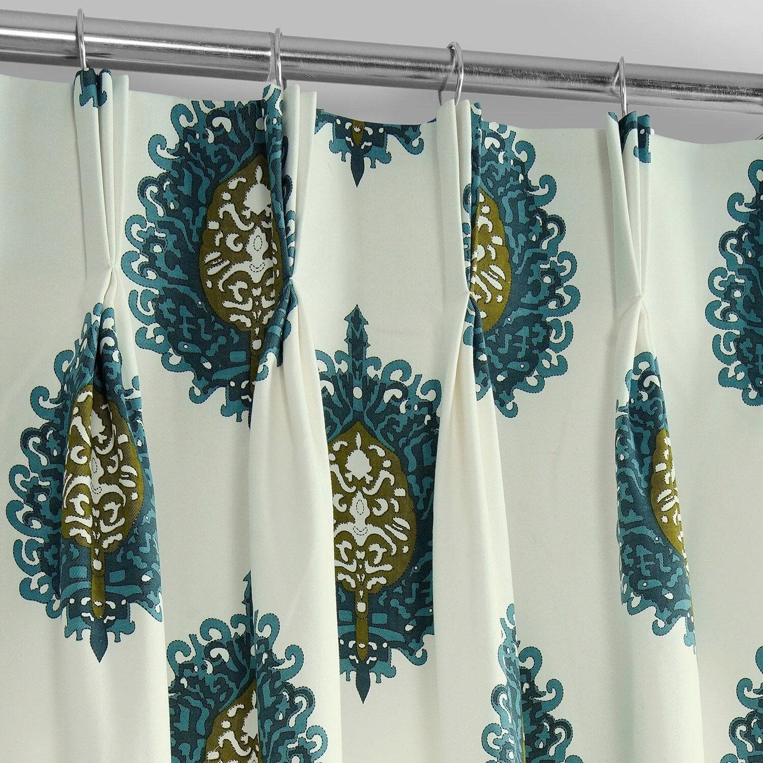 Mayan Teal French Pleat Printed Cotton Curtain 5 Mayan Teal French Pleat Printed Cotton Curtain - Image 3