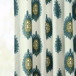 Mayan Teal French Pleat Printed Cotton Curtain 12 Mayan Teal French Pleat Printed Cotton Curtain -Chic Curtains Shop PRTW D02 FP 98499 3