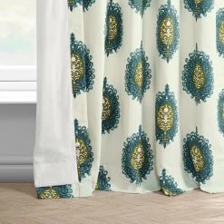 Mayan Teal French Pleat Printed Cotton Curtain 11 Mayan Teal French Pleat Printed Cotton Curtain -Chic Curtains Shop PRTW D02 FP 98499 4