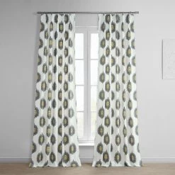 Mayan Gold French Pleat Printed Cotton Curtain