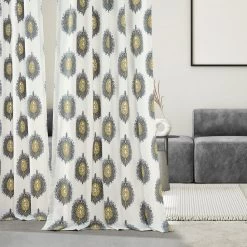 Mayan Gold French Pleat Printed Cotton Curtain -Chic Curtains Shop PRTW D02A FP 98500 5