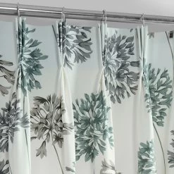 Allium Blue Grey French Pleat Printed Cotton Curtain -Chic Curtains Shop PRTW D05 FP 98501 2
