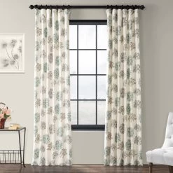 Allium Blue Grey Printed Cotton Curtain