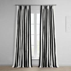 Cabana Black French Pleat Printed Cotton Curtain
