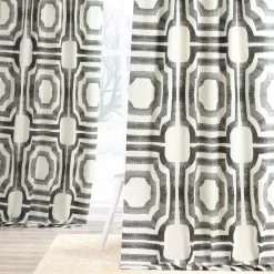 Mecca Steel Printed Cotton Curtain 13 Mecca Steel Printed Cotton Curtain -Chic Curtains Shop PRTW D23A front view 1