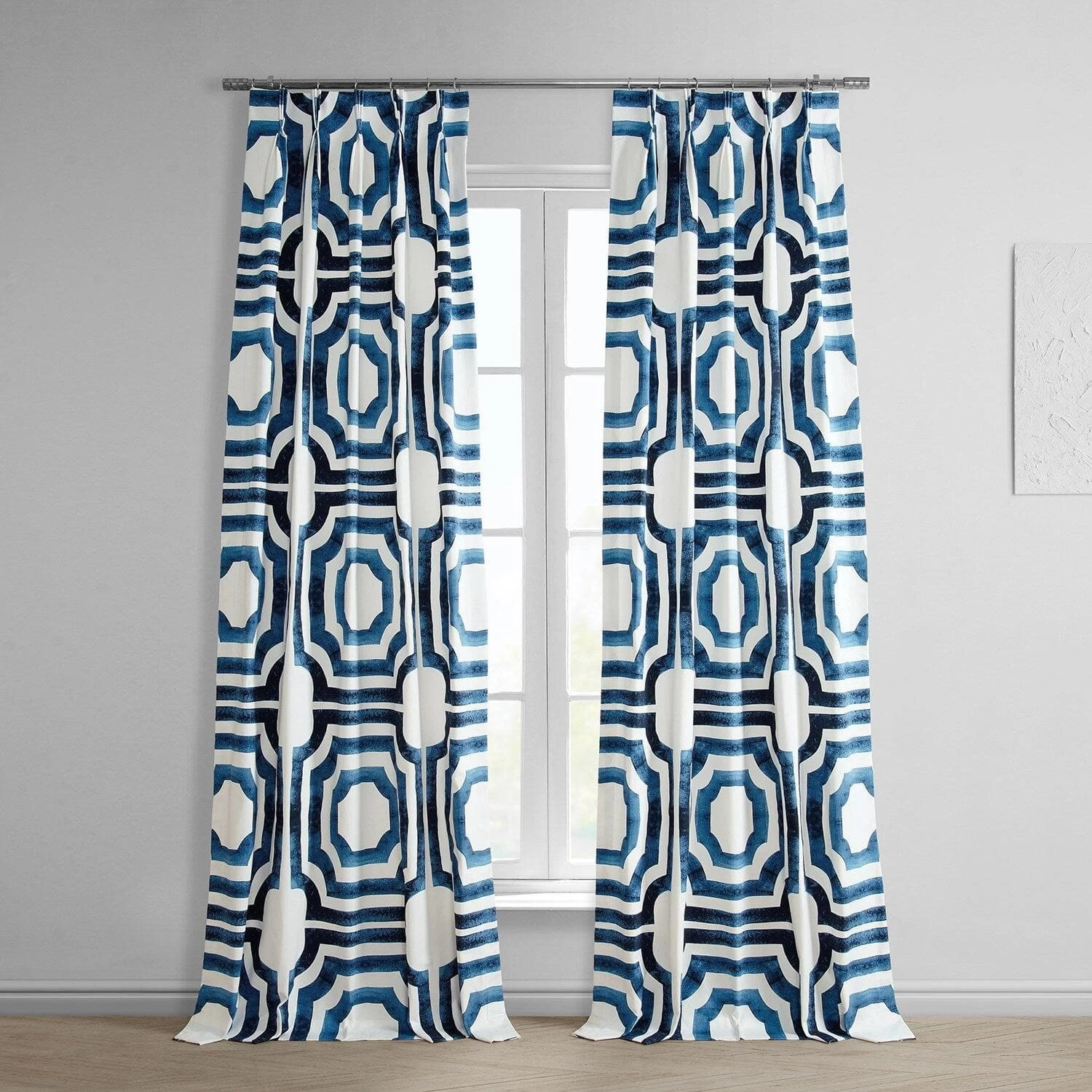 Mecca Blue French Pleat Printed Cotton Curtain 3 Mecca Blue French Pleat Printed Cotton Curtain