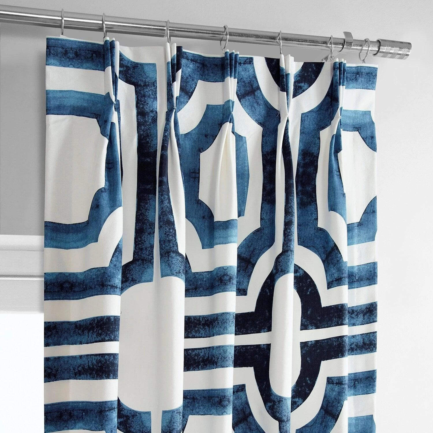 Mecca Blue French Pleat Printed Cotton Curtain 4 Mecca Blue French Pleat Printed Cotton Curtain - Image 2