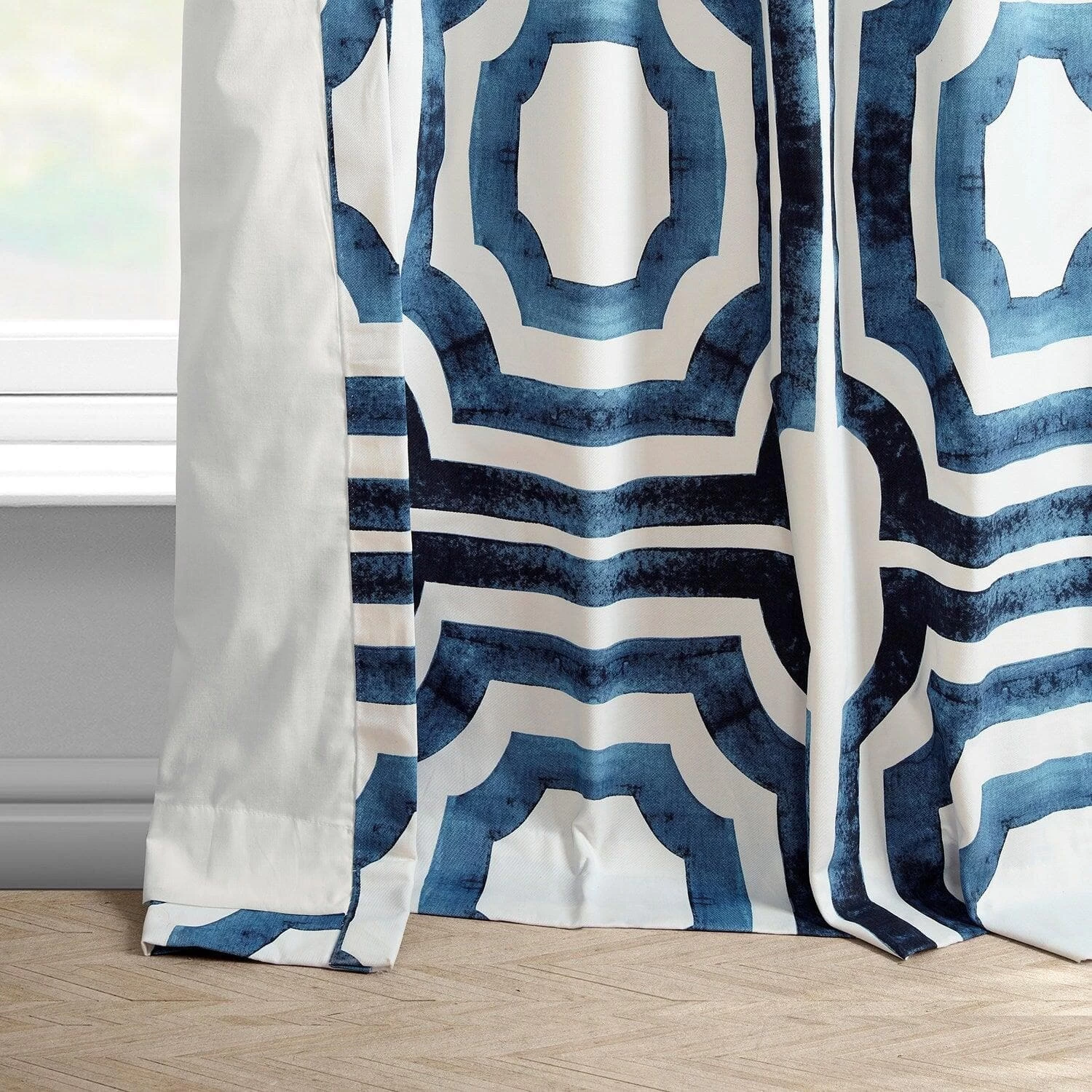 Mecca Blue French Pleat Printed Cotton Curtain 6 Mecca Blue French Pleat Printed Cotton Curtain - Image 4