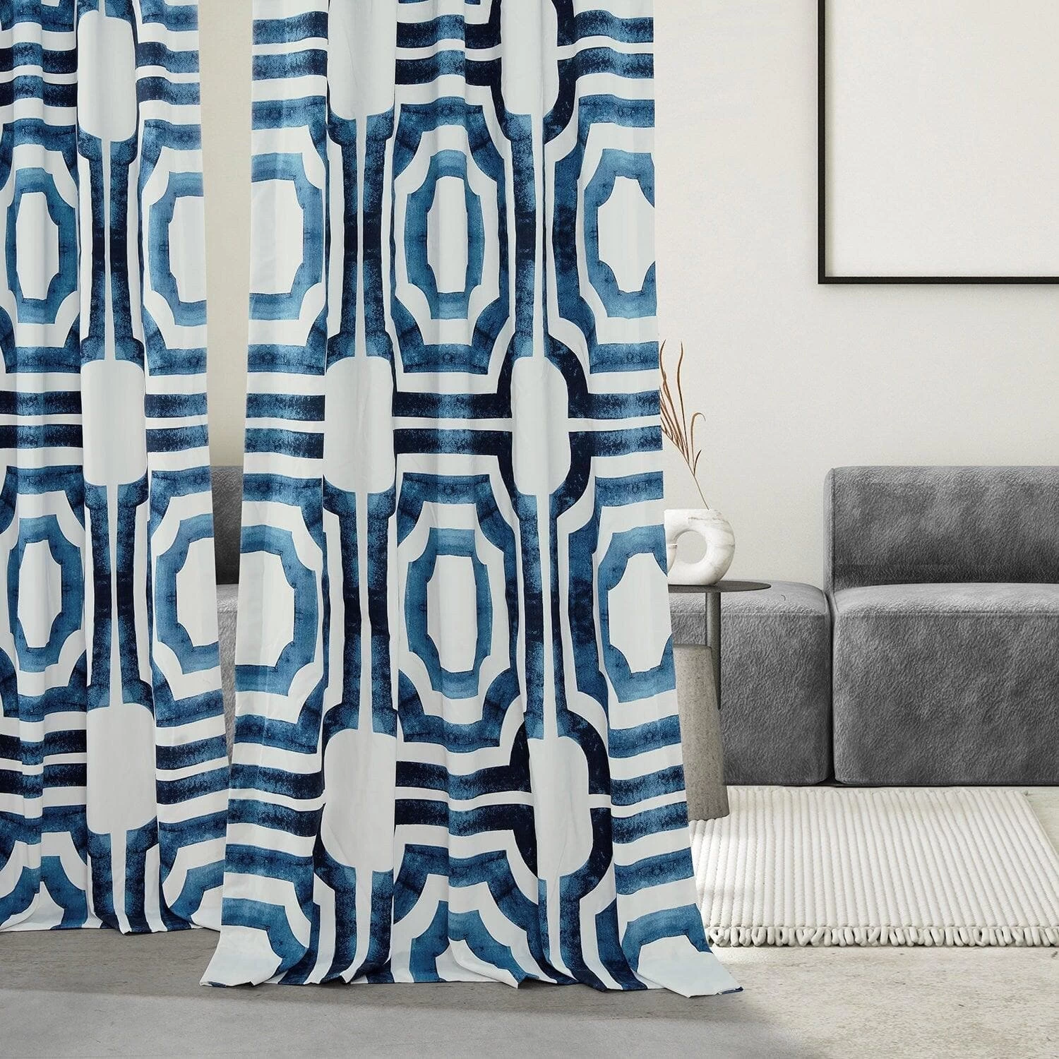 Mecca Blue French Pleat Printed Cotton Curtain 8 Mecca Blue French Pleat Printed Cotton Curtain - Image 6