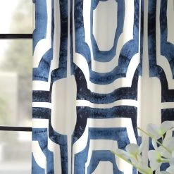 Mecca Blue Grommet Printed Cotton Curtain 12 Mecca Blue Grommet Printed Cotton Curtain -Chic Curtains Shop PRTW D23B GR alt1