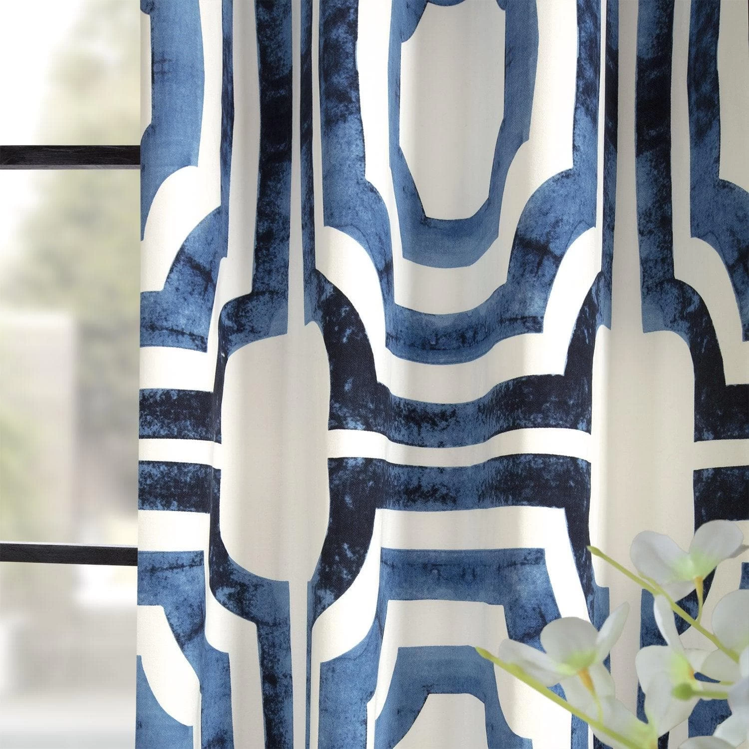 Mecca Blue Grommet Printed Cotton Curtain 7 Mecca Blue Grommet Printed Cotton Curtain - Image 5