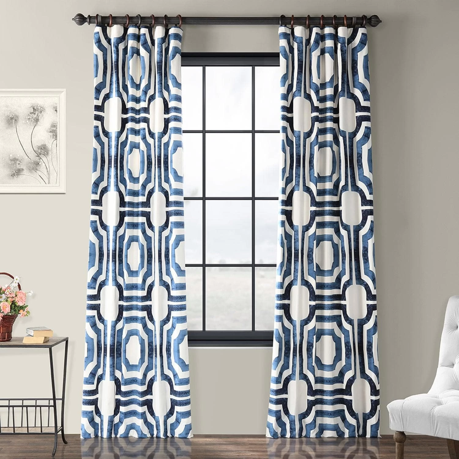 Mecca Blue Printed Cotton Curtain 3 Mecca Blue Printed Cotton Curtain