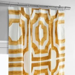 Mecca Gold French Pleat Printed Cotton Curtain -Chic Curtains Shop PRTW D23C FP 98508 1