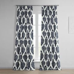 Ikat Blue French Pleat Printed Cotton Curtain