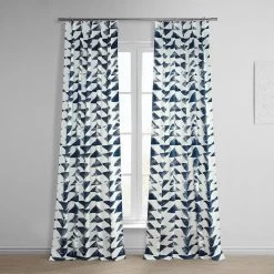 Triad Indigo French Pleat Printed Cotton Curtain