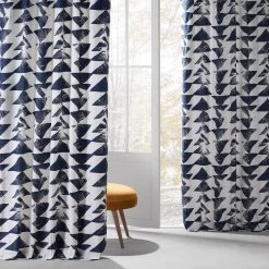 Triad Indigo Printed Cotton Curtain -Chic Curtains Shop PRTW D35C front view 1