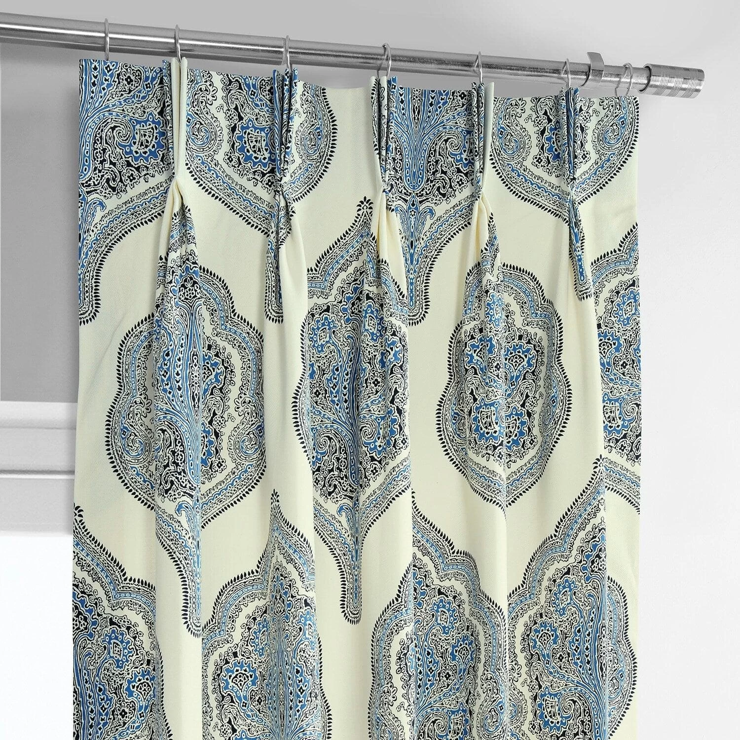 Arabesque Blue French Pleat Printed Cotton Curtain 4 Arabesque Blue French Pleat Printed Cotton Curtain - Image 2