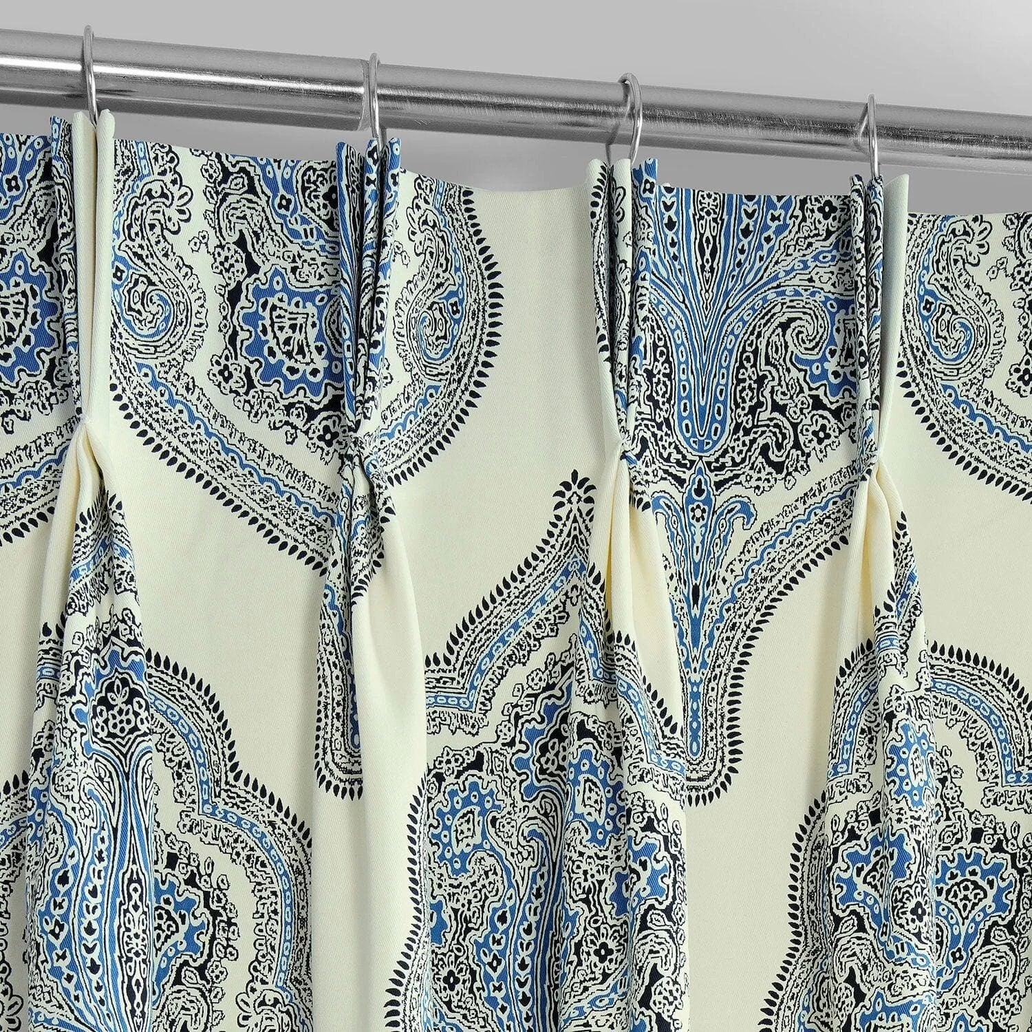 Arabesque Blue French Pleat Printed Cotton Curtain 5 Arabesque Blue French Pleat Printed Cotton Curtain - Image 3