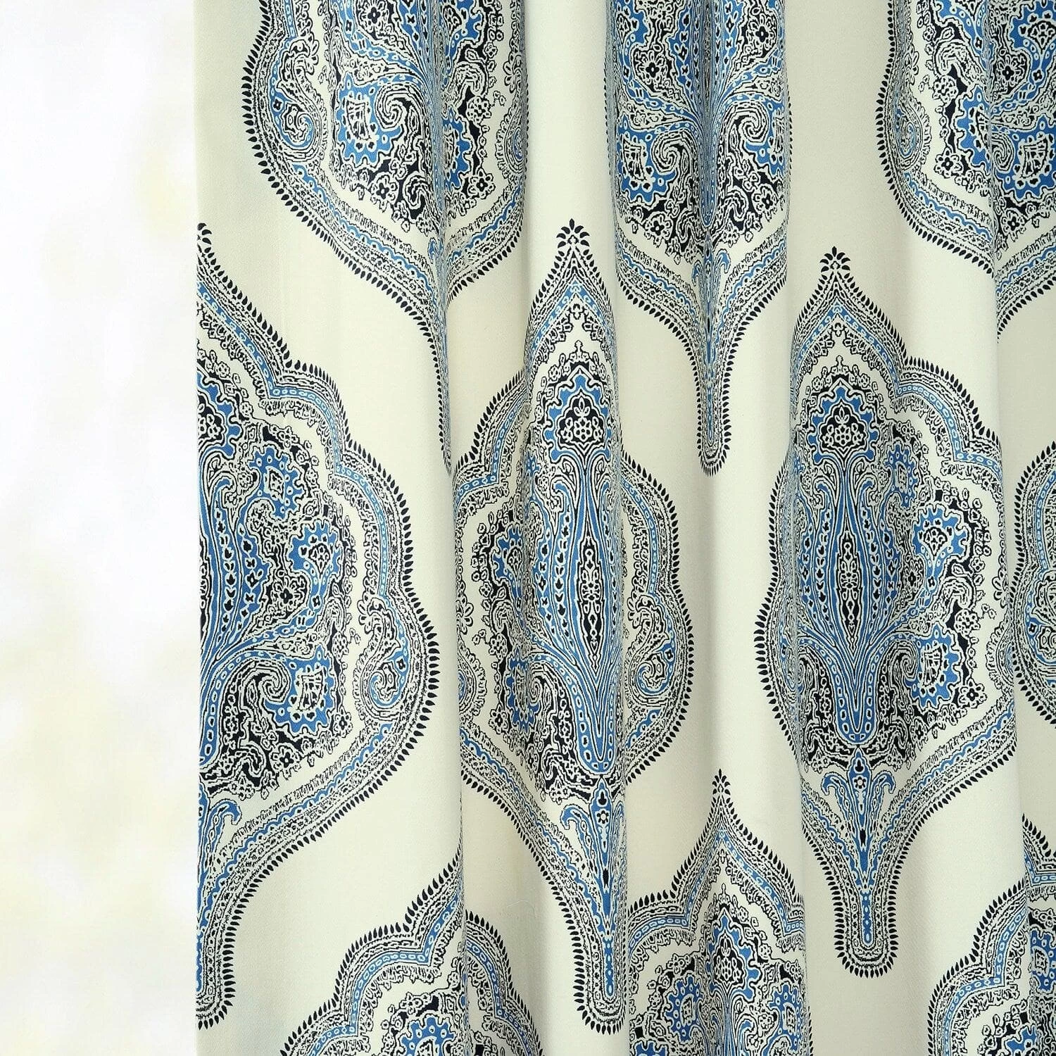 Arabesque Blue French Pleat Printed Cotton Curtain 7 Arabesque Blue French Pleat Printed Cotton Curtain - Image 5