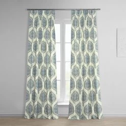 Arabesque Blue French Pleat Printed Cotton Curtain