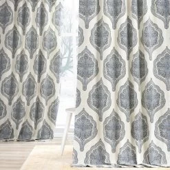 Arabesque Blue Printed Cotton Curtain 13 Arabesque Blue Printed Cotton Curtain -Chic Curtains Shop PRTW D37 front view 1