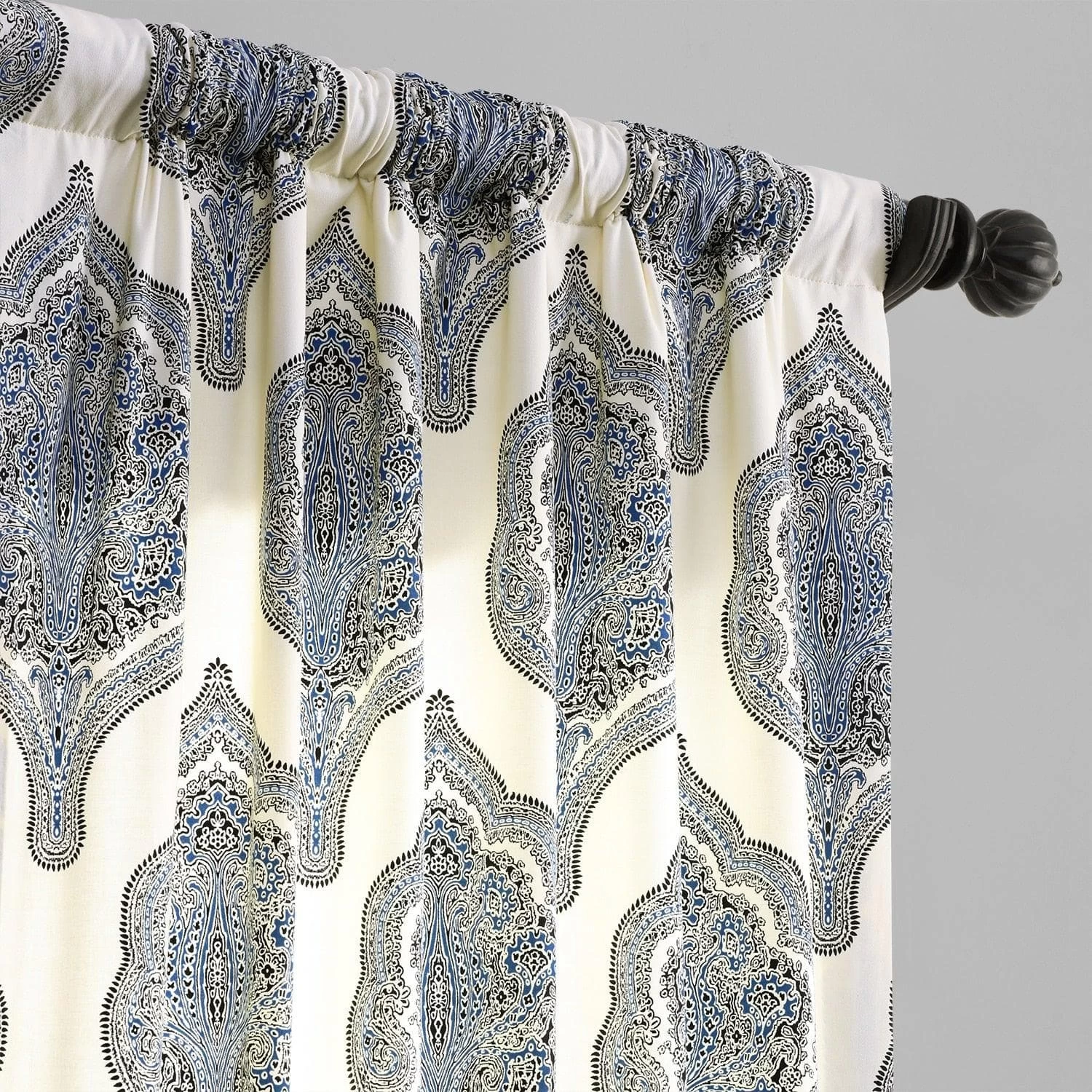 Arabesque Blue Printed Cotton Curtain 6 Arabesque Blue Printed Cotton Curtain - Image 4