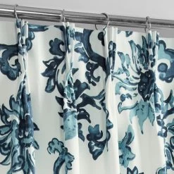 Indonesian Blue French Pleat Printed Cotton Curtain -Chic Curtains Shop PRTW D40 FP 98527 2
