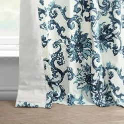 Indonesian Blue French Pleat Printed Cotton Curtain -Chic Curtains Shop PRTW D40 FP 98527 4