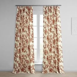 Indonesian Rust French Pleat Printed Cotton Curtain