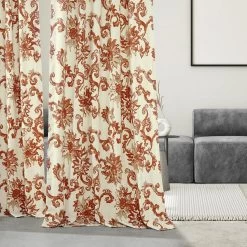 Indonesian Rust French Pleat Printed Cotton Curtain -Chic Curtains Shop PRTW D40A FP 98528 5