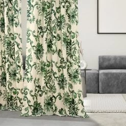 Indonesian Green French Pleat Printed Cotton Curtain -Chic Curtains Shop PRTW D40C FP 98530 5