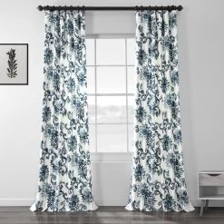 Indonesian Blue Printed Cotton Curtain