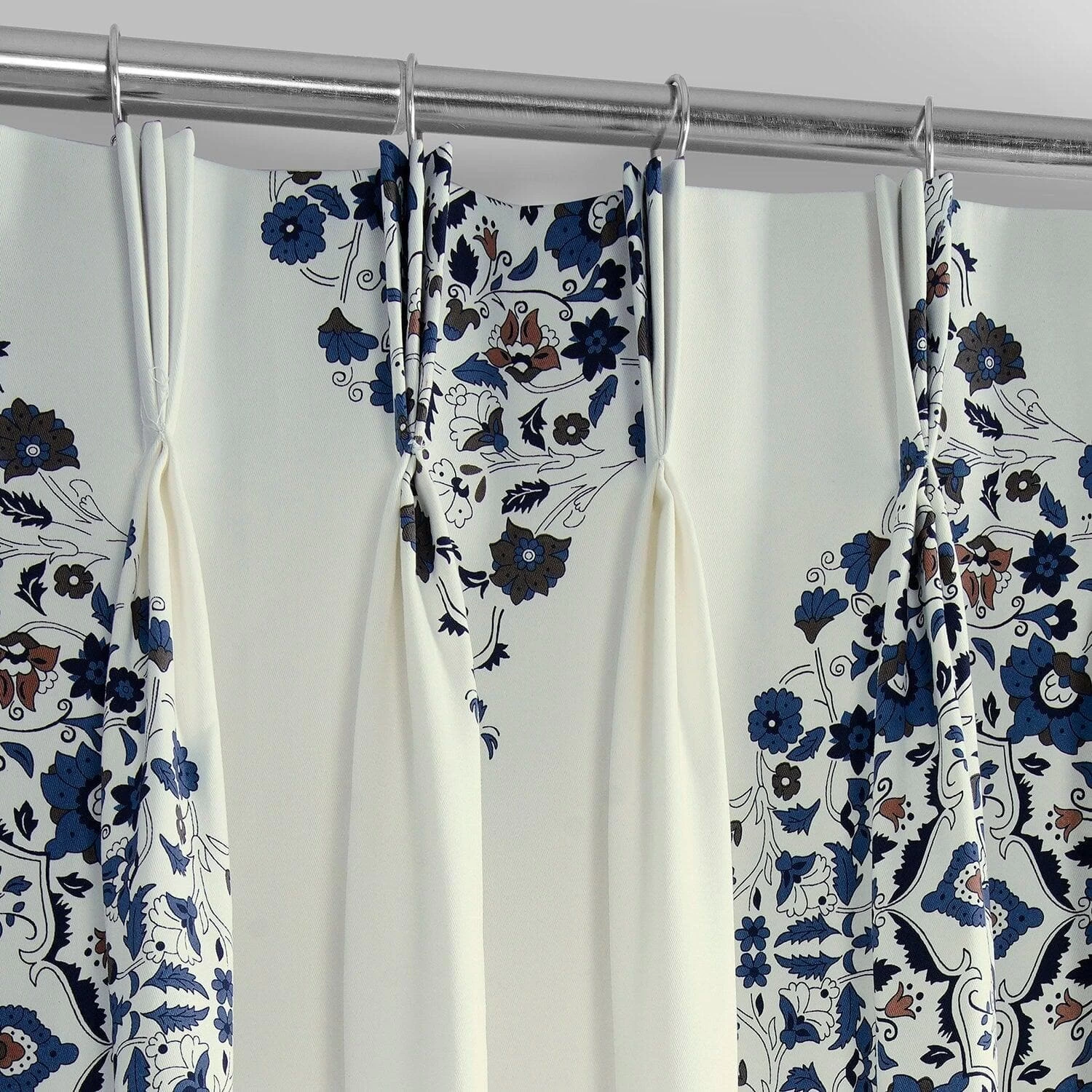 Kerala Blue French Pleat Printed Cotton Curtain 5 Kerala Blue French Pleat Printed Cotton Curtain - Image 3