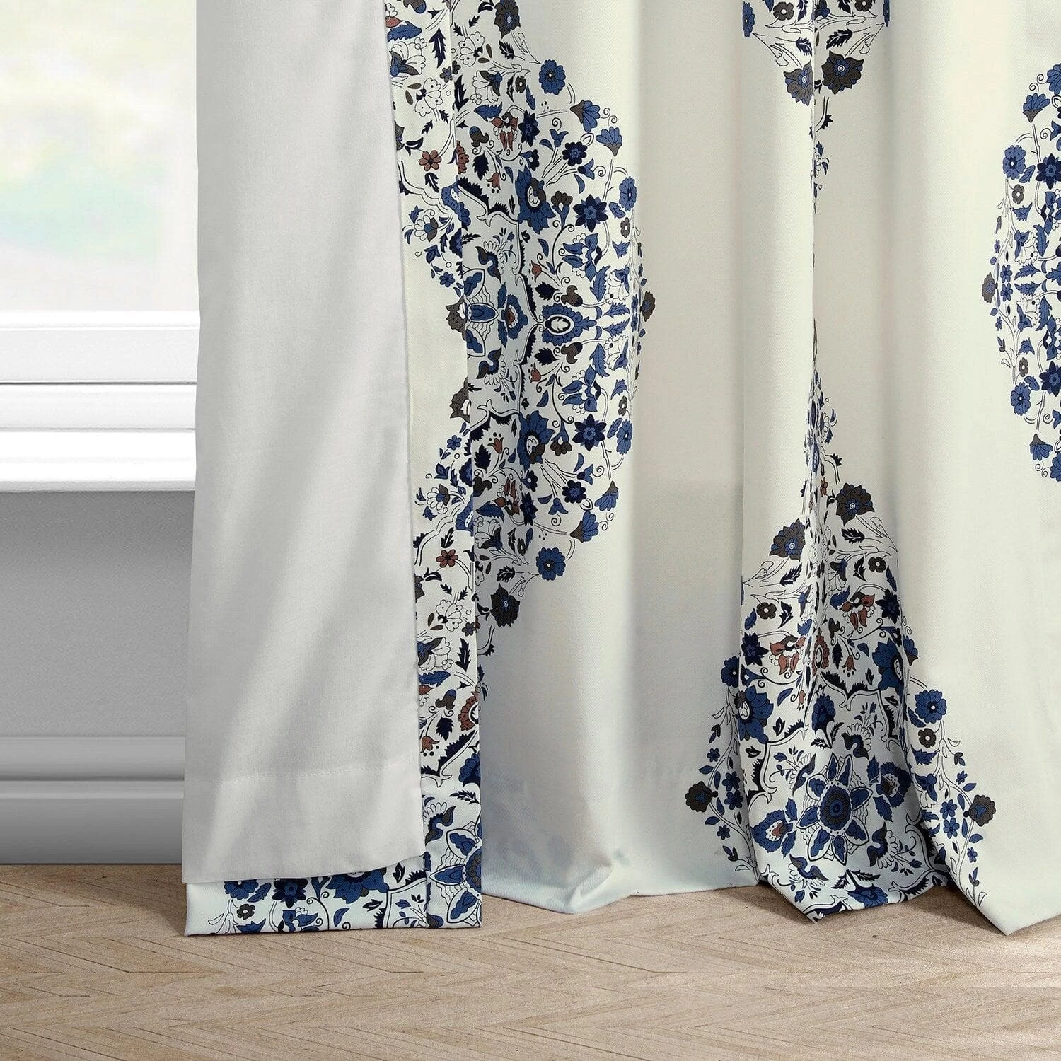 Kerala Blue French Pleat Printed Cotton Curtain 6 Kerala Blue French Pleat Printed Cotton Curtain - Image 4