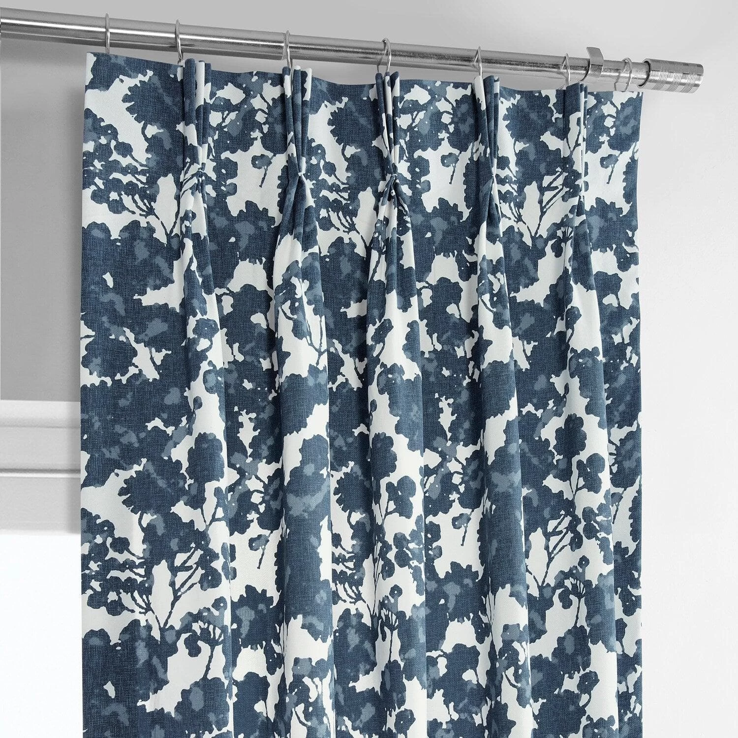 Fleur Blue French Pleat Printed Cotton Curtain 4 Fleur Blue French Pleat Printed Cotton Curtain - Image 2