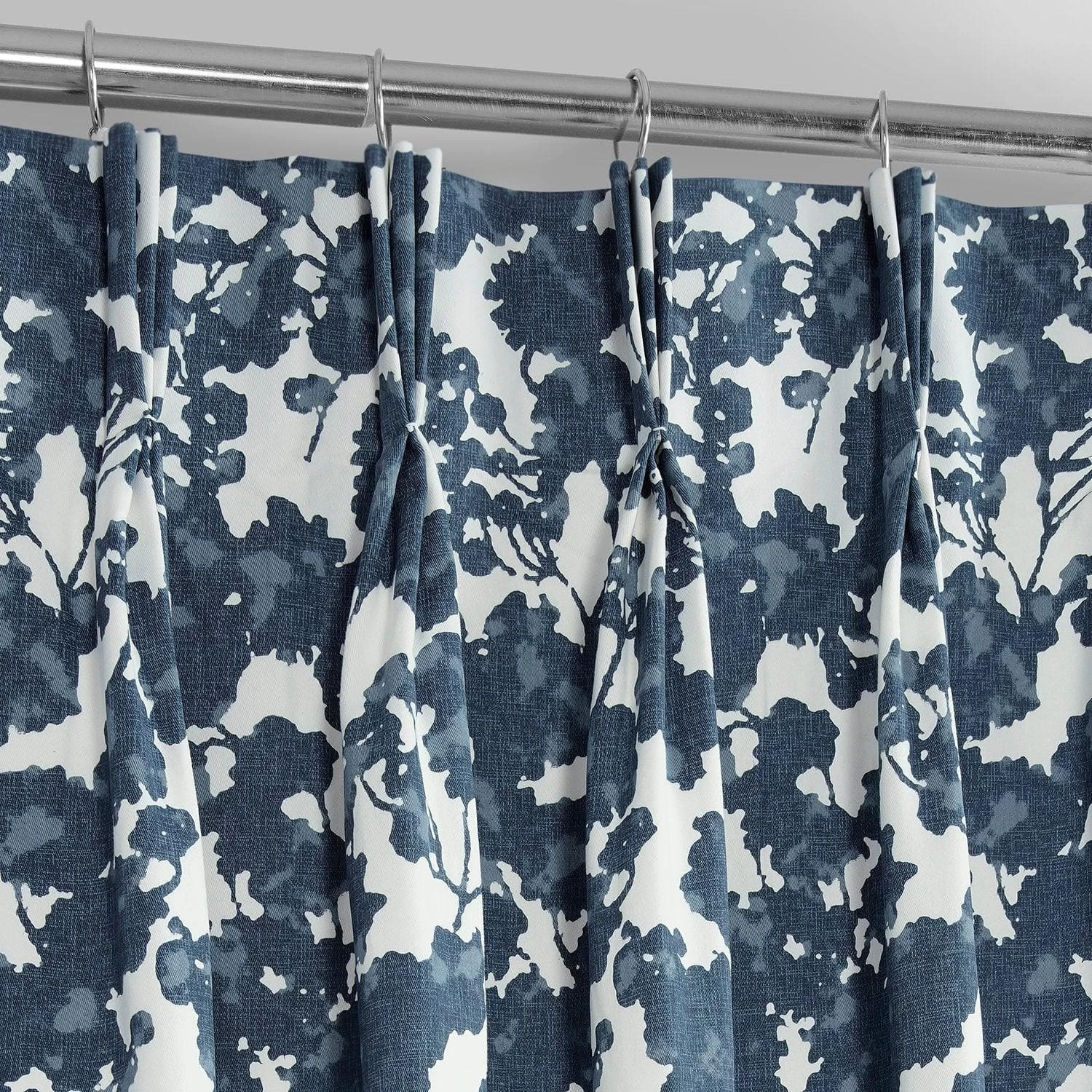 Fleur Blue French Pleat Printed Cotton Curtain 5 Fleur Blue French Pleat Printed Cotton Curtain - Image 3