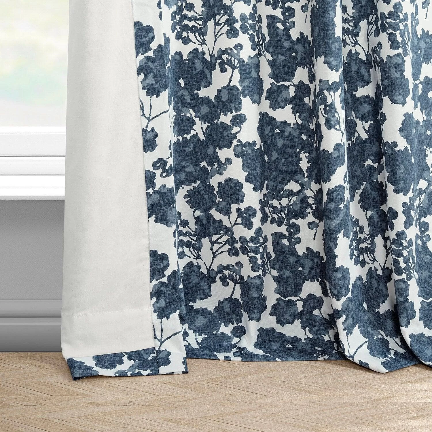 Fleur Blue French Pleat Printed Cotton Curtain 6 Fleur Blue French Pleat Printed Cotton Curtain - Image 4