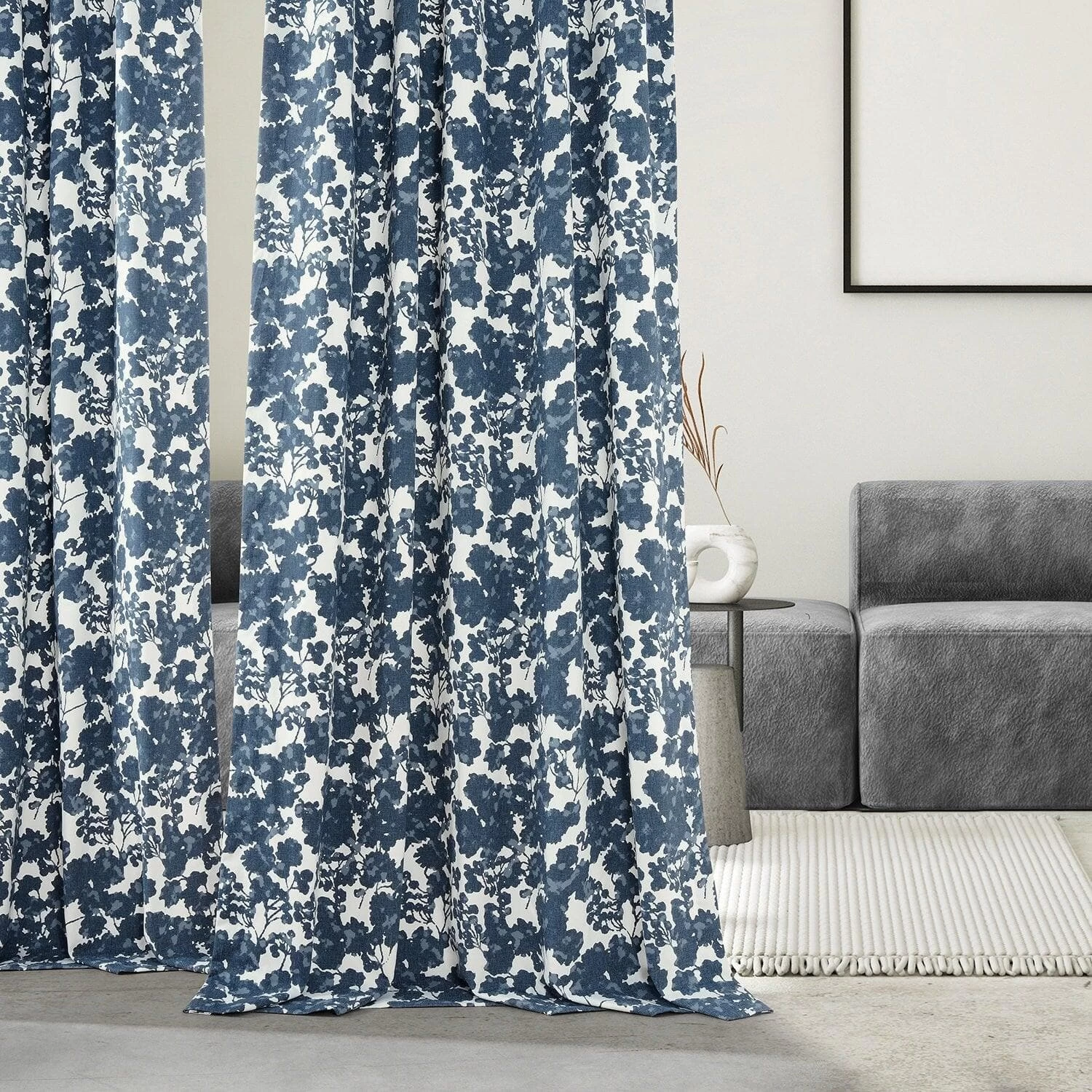 Fleur Blue French Pleat Printed Cotton Curtain 8 Fleur Blue French Pleat Printed Cotton Curtain - Image 6