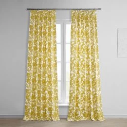 Fleur Gold French Pleat Printed Cotton Curtain