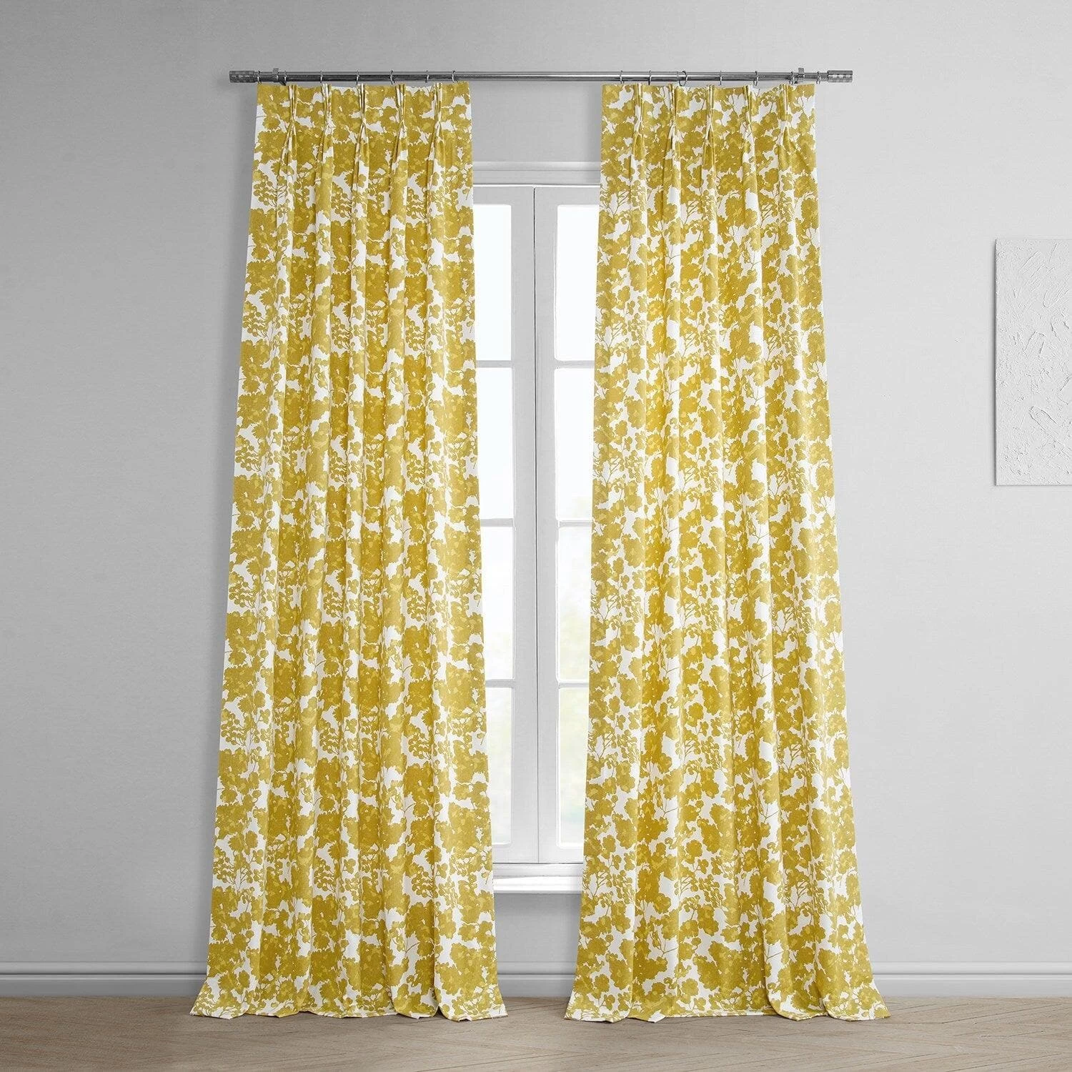 Fleur Gold French Pleat Printed Cotton Curtain 3 Fleur Gold French Pleat Printed Cotton Curtain
