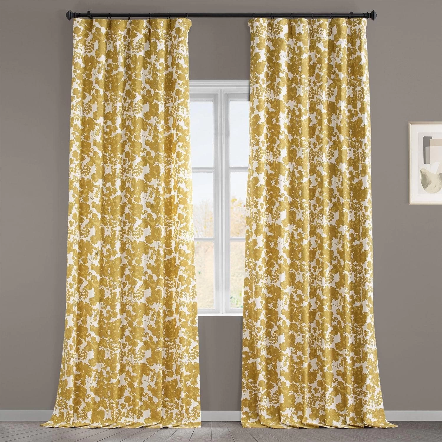 Fleur Gold Printed Cotton Curtain 3 Fleur Gold Printed Cotton Curtain