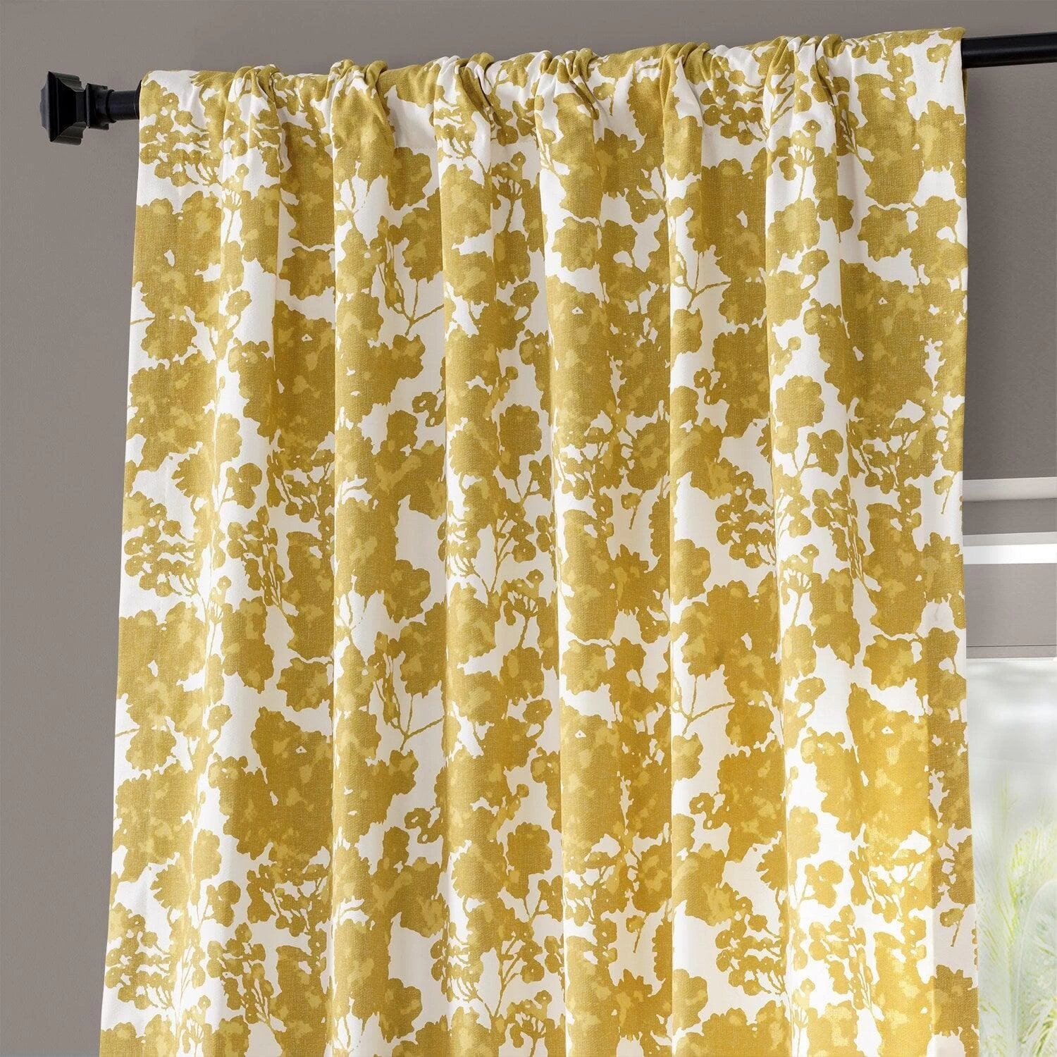 Fleur Gold Printed Cotton Curtain 6 Fleur Gold Printed Cotton Curtain - Image 4