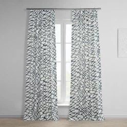 Ellis Blue French Pleat Printed Cotton Curtain