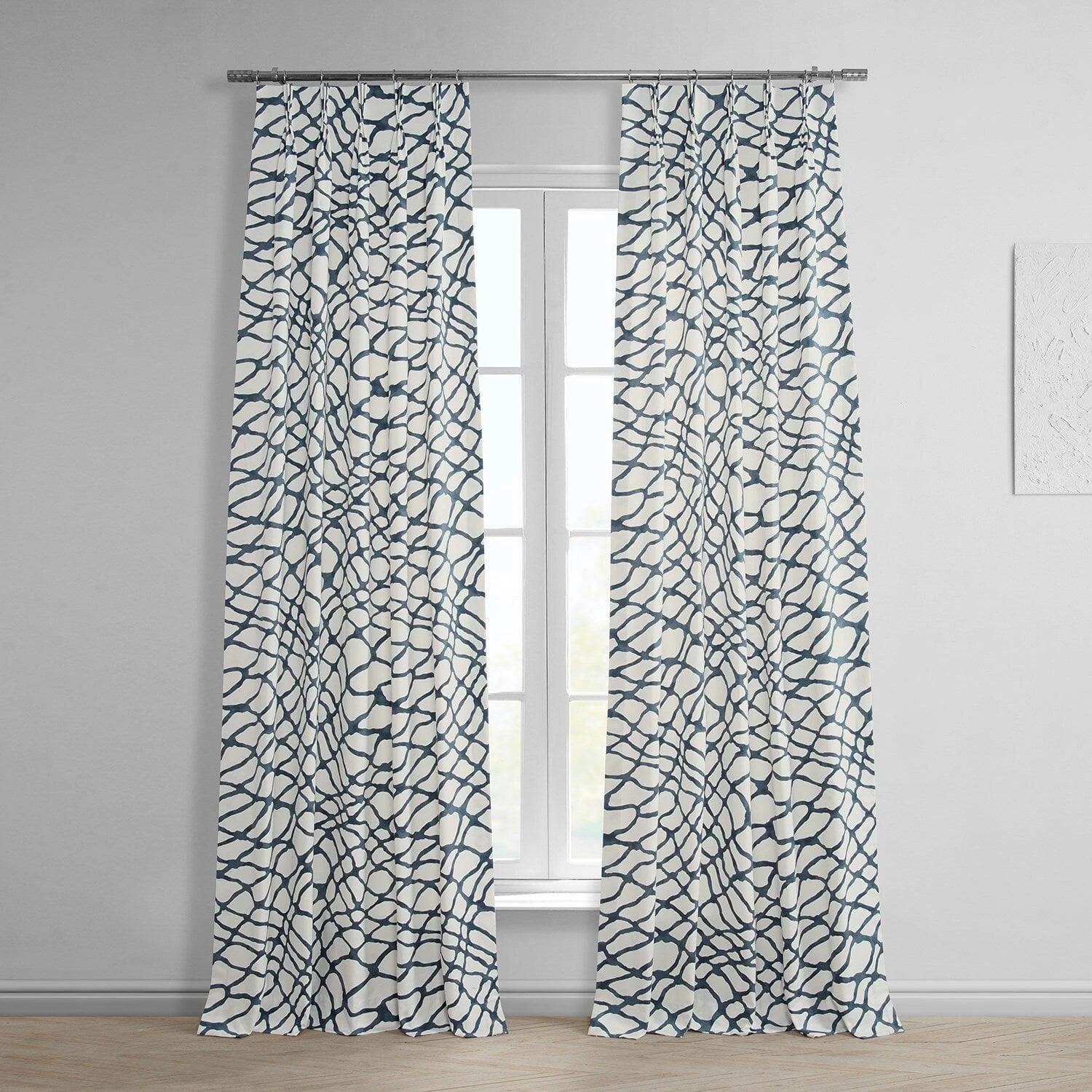 Ellis Blue French Pleat Printed Cotton Curtain 3 Ellis Blue French Pleat Printed Cotton Curtain