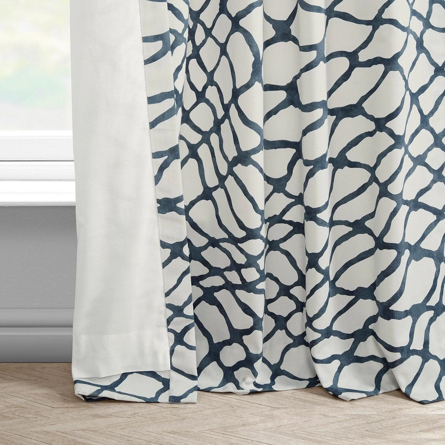 Ellis Blue French Pleat Printed Cotton Curtain 6 Ellis Blue French Pleat Printed Cotton Curtain - Image 4