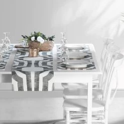 Mecca Steel Printed Cotton Table Runner & Placemats
