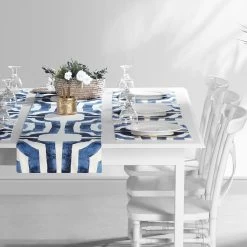 Mecca Blue Printed Cotton Table Runner & Placemats